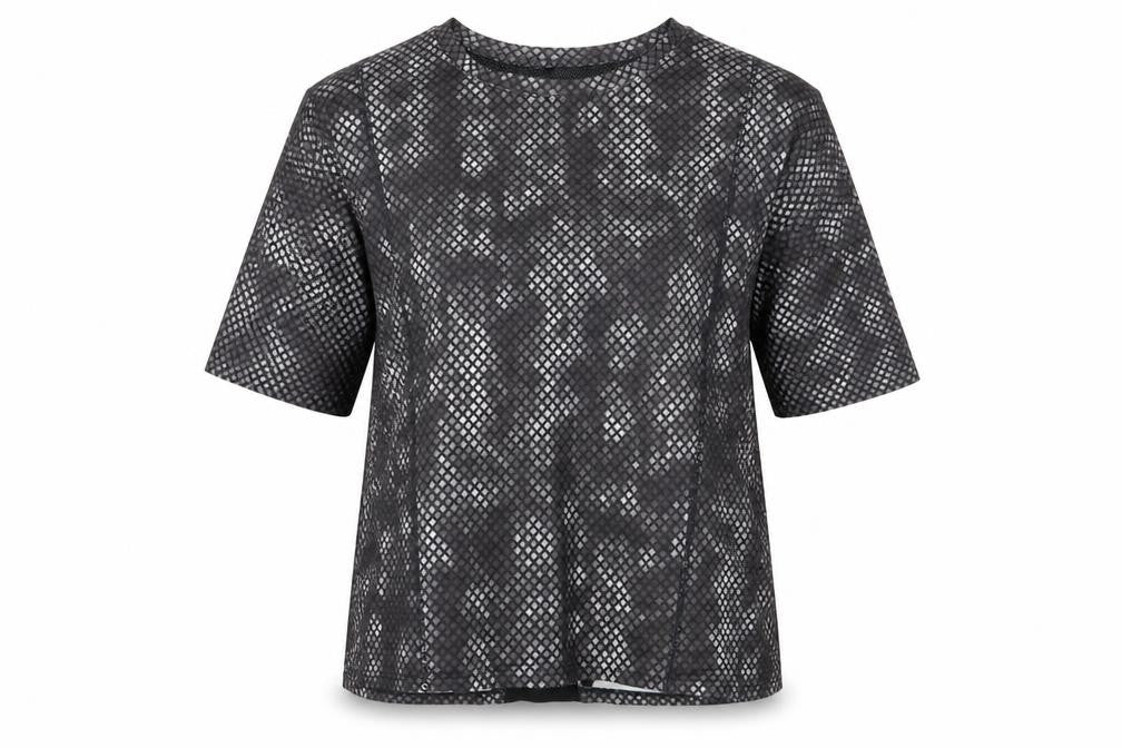 New Look Womens Grey Geometric Polyester Pullover T-Shirt Size S Crew Neck Pullover