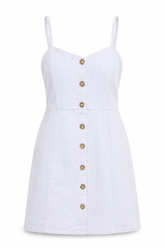 Denim Co.  Womens Grey  Cotton Pinafore/Dungaree Dress  Size 8  Sweetheart Button