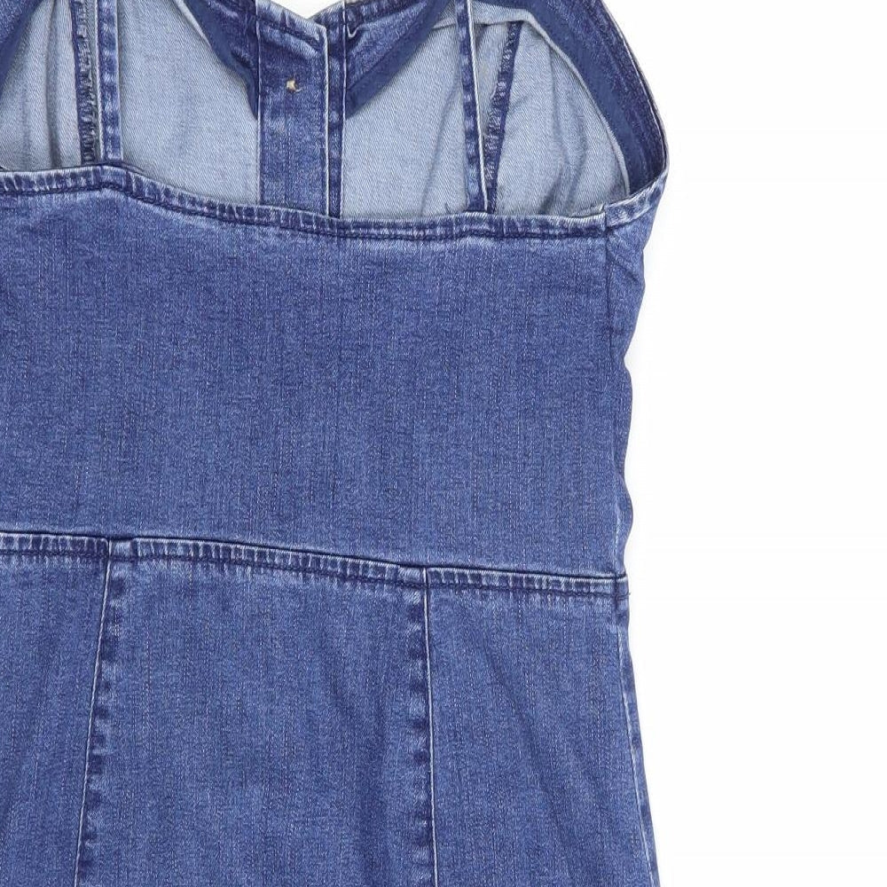 Denim Co. Womens Blue  Cotton Pinafore/Dungaree Dress  Size 8  Sweetheart Button
