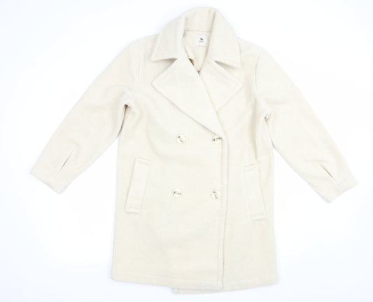 TU Womens Beige   Pea Coat Coat Size S  Button