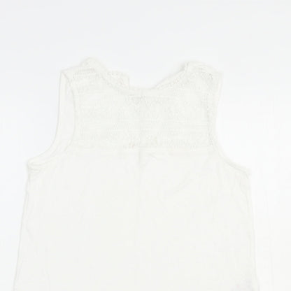 Peacocks Womens White  Viscose Basic Tank Size 8 Crew Neck