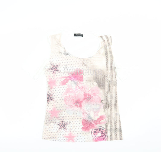 APANAGE Womens White  Polyester Basic T-Shirt Size 10 Scoop Neck