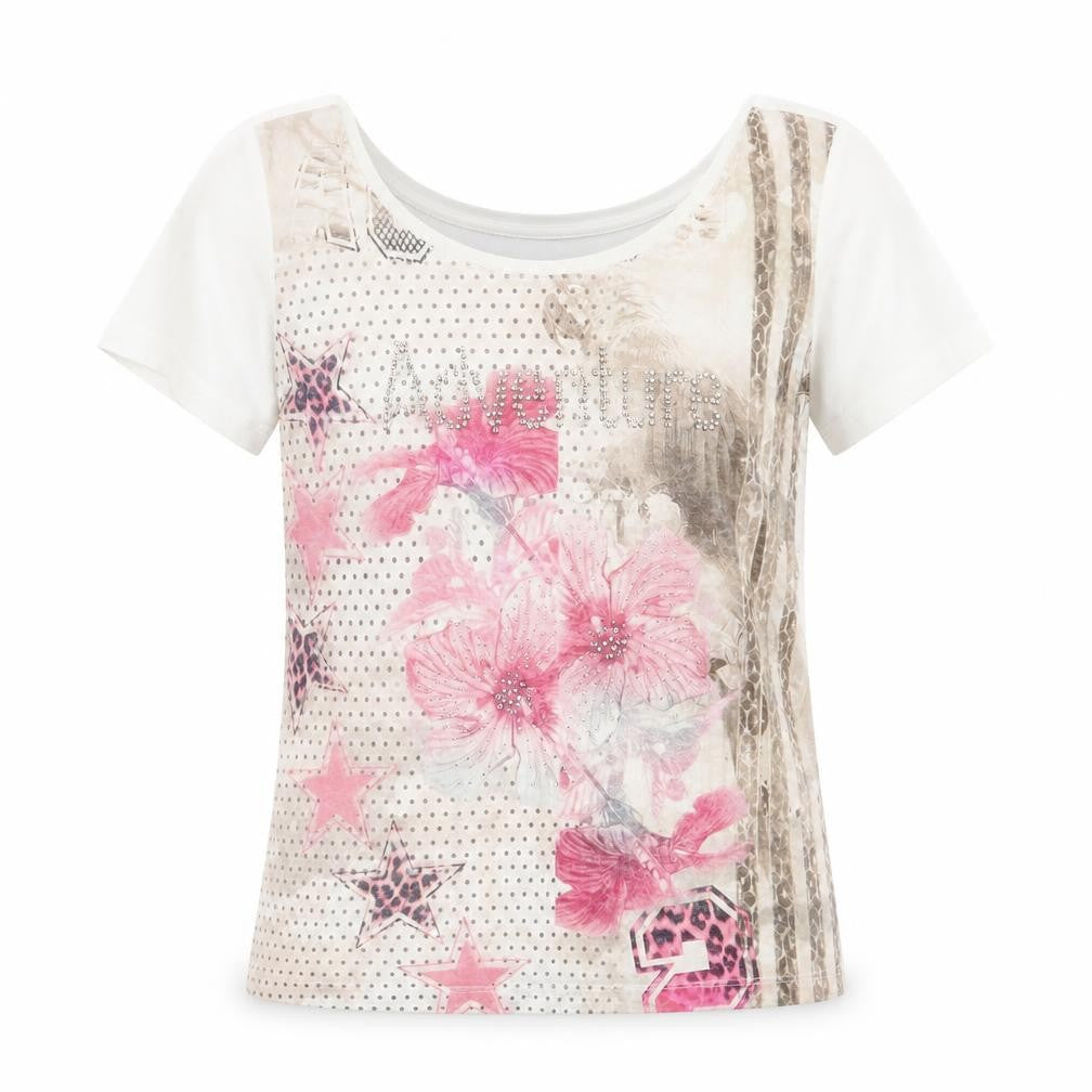 APANAGE Womens White  Polyester Basic T-Shirt Size 10 Scoop Neck