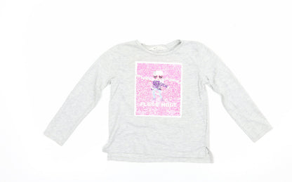 H&M Girls Grey  Polyester Basic T-Shirt Size 4-5 Years Crew Neck Pullover - Floss Mode