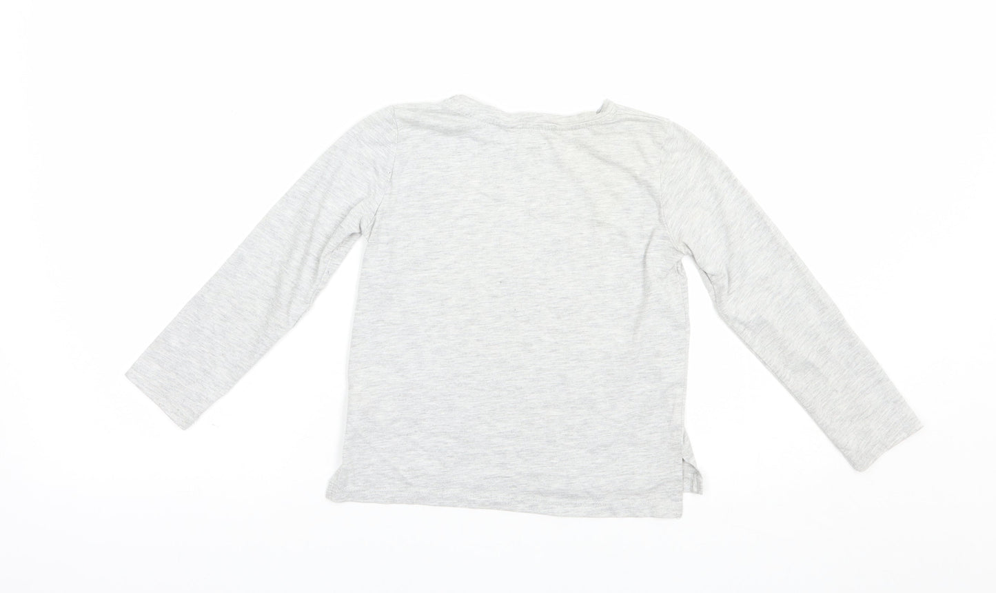 H&M Girls Grey  Polyester Basic T-Shirt Size 4-5 Years Crew Neck Pullover - Floss Mode