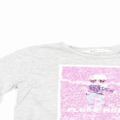 H&M Girls Grey  Polyester Basic T-Shirt Size 4-5 Years Crew Neck Pullover - Floss Mode