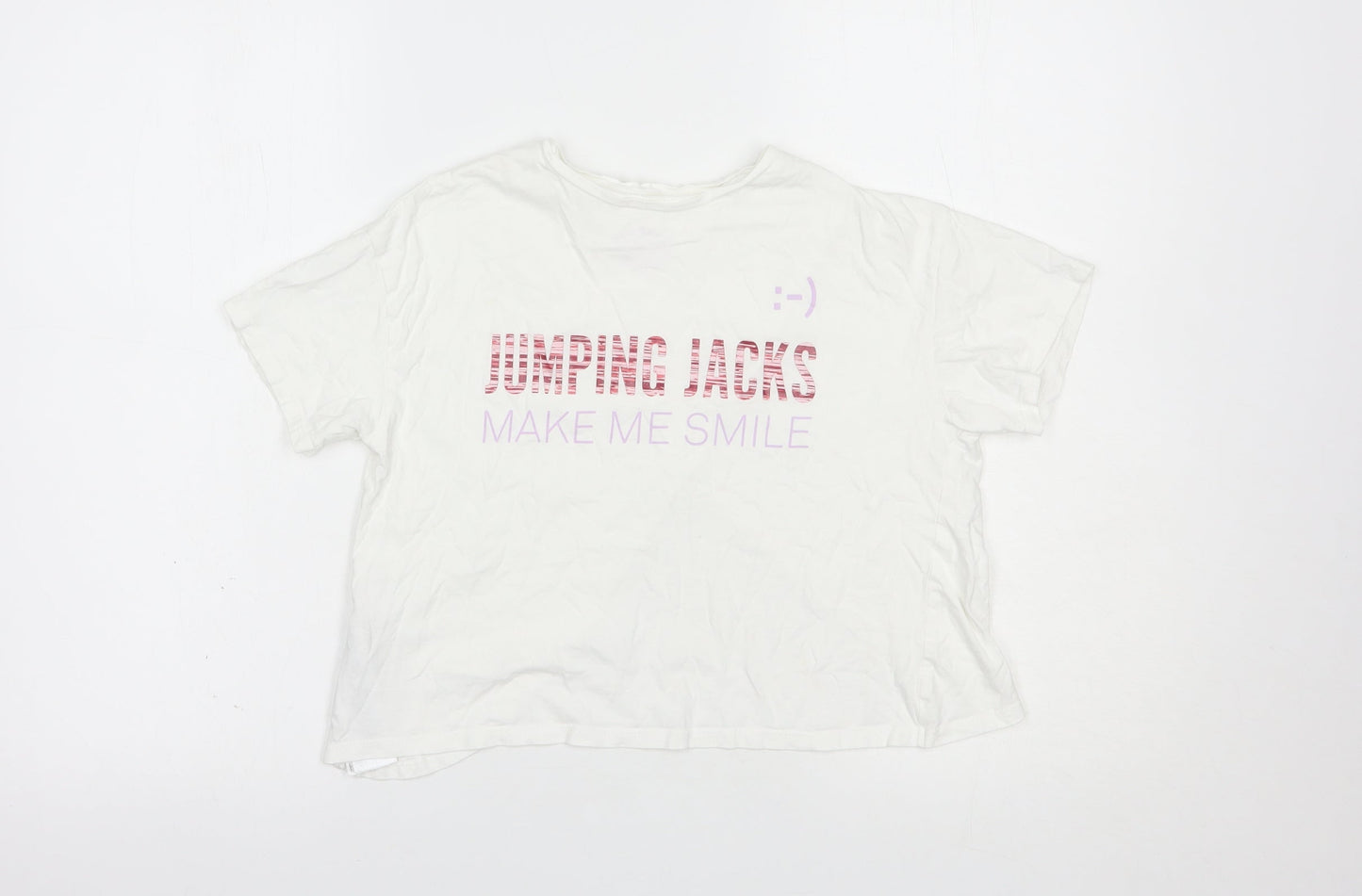 Mango Girls White  Cotton Basic T-Shirt Size 11-12 Years Crew Neck Pullover - Jumping Jacks