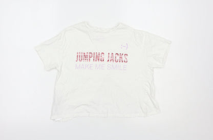 Mango Girls White  Cotton Basic T-Shirt Size 11-12 Years Crew Neck Pullover - Jumping Jacks