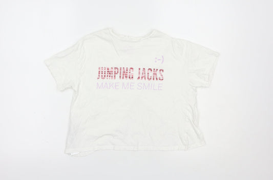 Mango Girls White  Cotton Basic T-Shirt Size 11-12 Years Crew Neck Pullover - Jumping Jacks