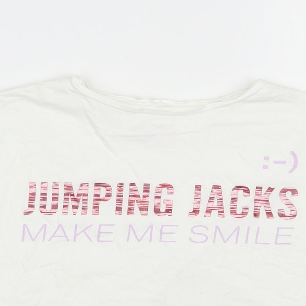 Mango Girls White  Cotton Basic T-Shirt Size 11-12 Years Crew Neck Pullover - Jumping Jacks