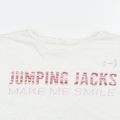 Mango Girls White  Cotton Basic T-Shirt Size 11-12 Years Crew Neck Pullover - Jumping Jacks