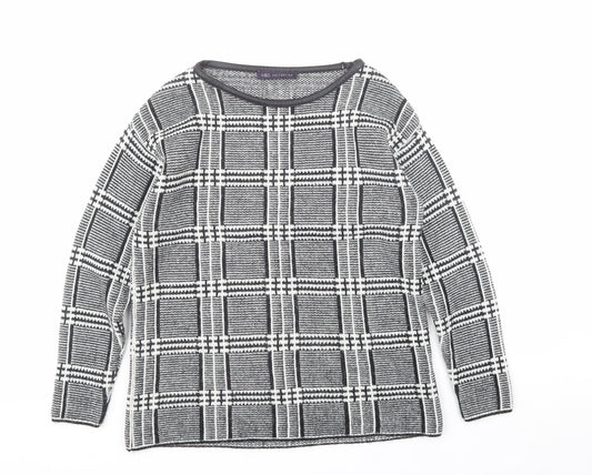 Marks and Spencer Womens Black Crew Neck Plaid Acrylic Pullover Jumper Size 10