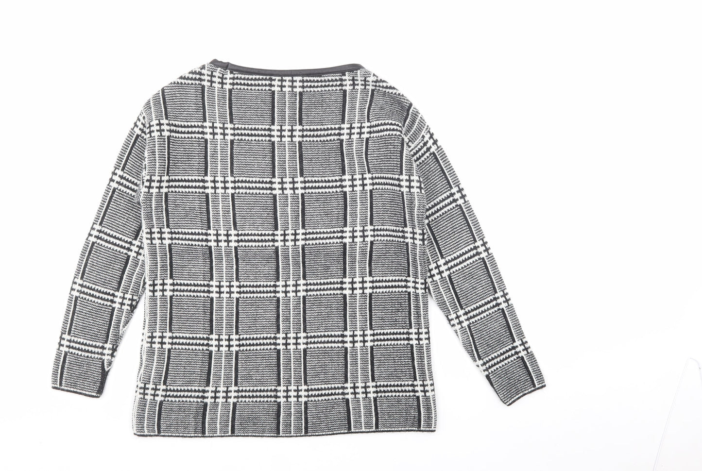 Marks and Spencer Womens Black Crew Neck Plaid Acrylic Pullover Jumper Size 10