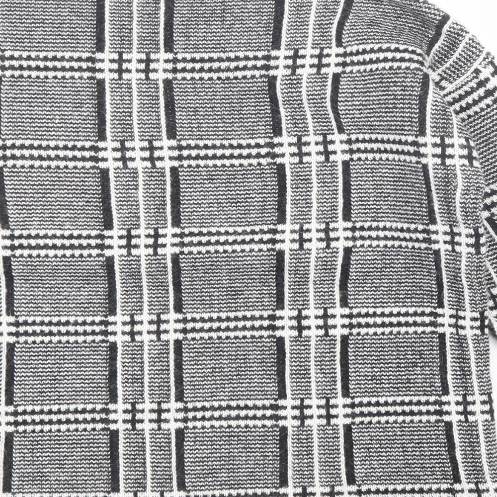 Marks and Spencer Womens Black Crew Neck Plaid Acrylic Pullover Jumper Size 10