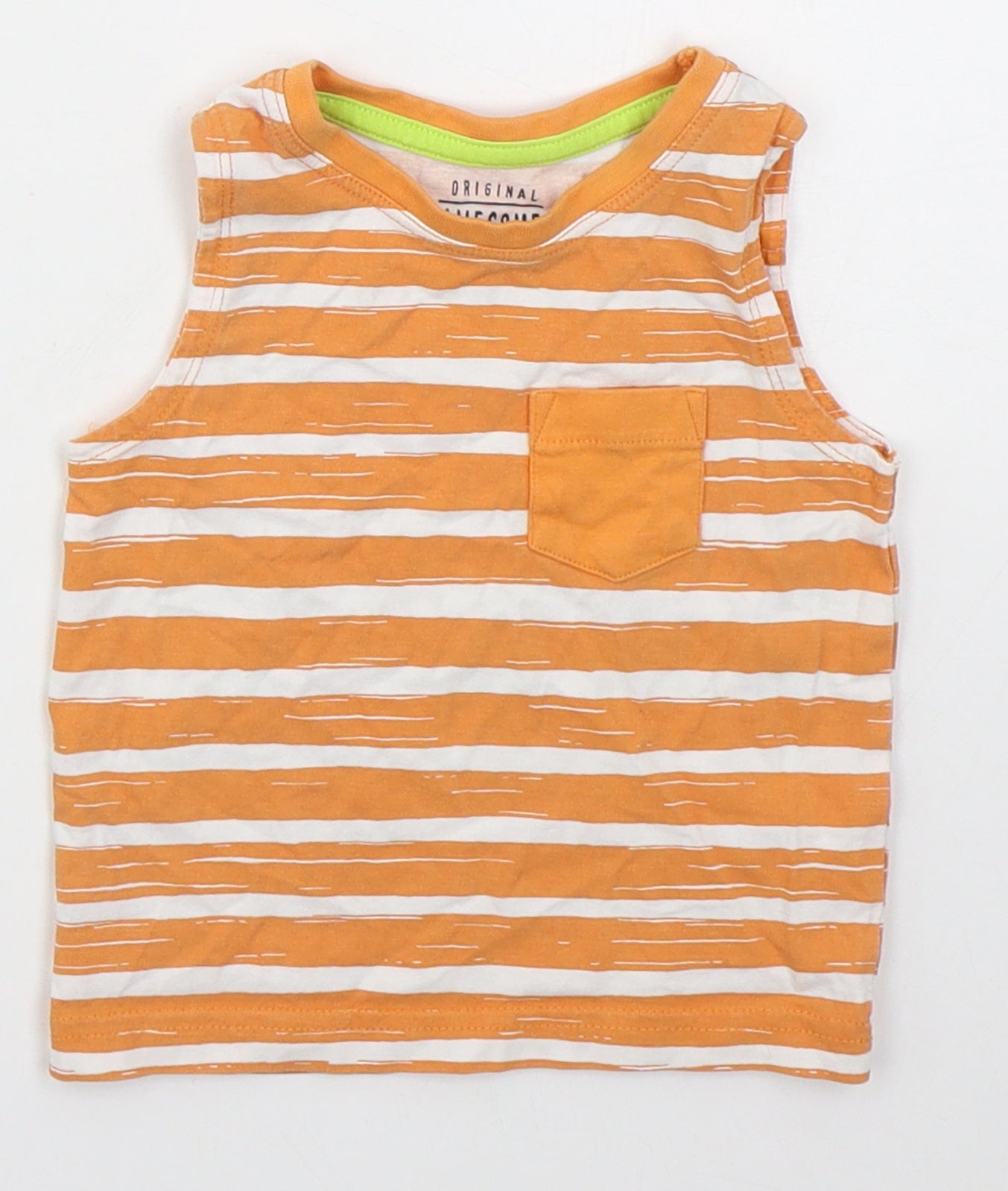 F&F Boys Orange Striped Cotton Basic Tank Size 6-9 Months Crew Neck Pullover