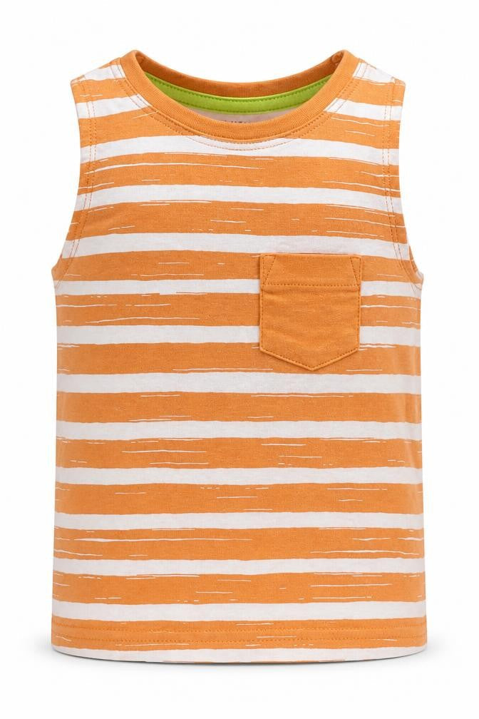 F&F Boys Orange Striped Cotton Basic Tank Size 6-9 Months Crew Neck Pullover