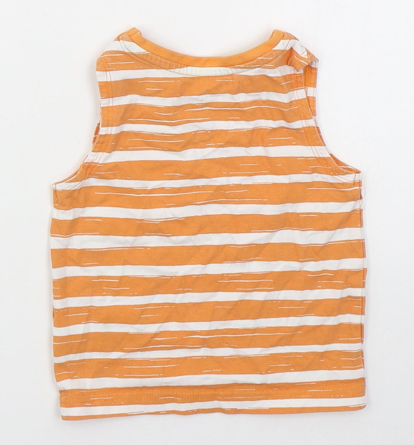 F&F Boys Orange Striped Cotton Basic Tank Size 6-9 Months Crew Neck Pullover
