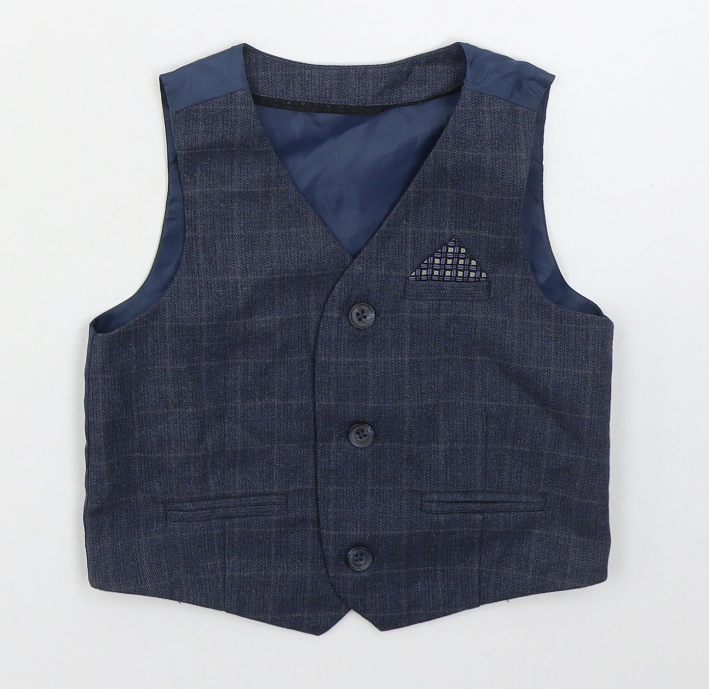 Primark Boys Blue Check  Jacket Waistcoat Size 18-24 Months   Button