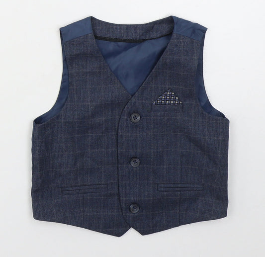 Primark Boys Blue Check  Jacket Waistcoat Size 18-24 Months   Button