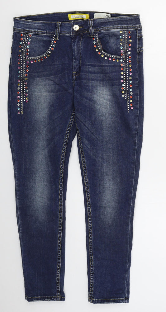 R Display Womens Blue  Cotton Skinny Jeans Size 29 in L26 in Regular Buckle