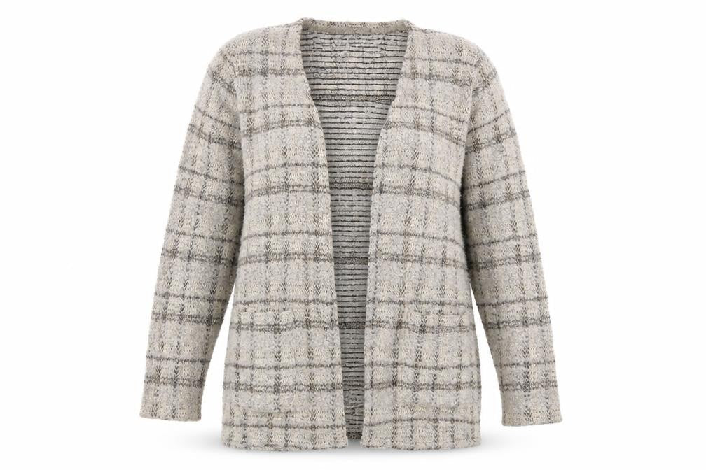 Yest Womens Beige V-Neck Check Acrylic Cardigan Jumper Size 14