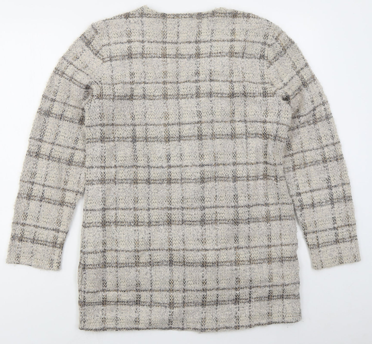 Yest Womens Beige V-Neck Check Acrylic Cardigan Jumper Size 14