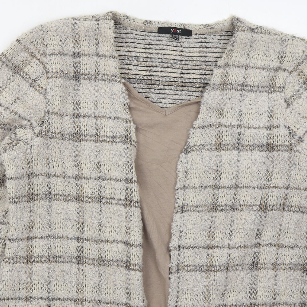 Yest Womens Beige V-Neck Check Acrylic Cardigan Jumper Size 14