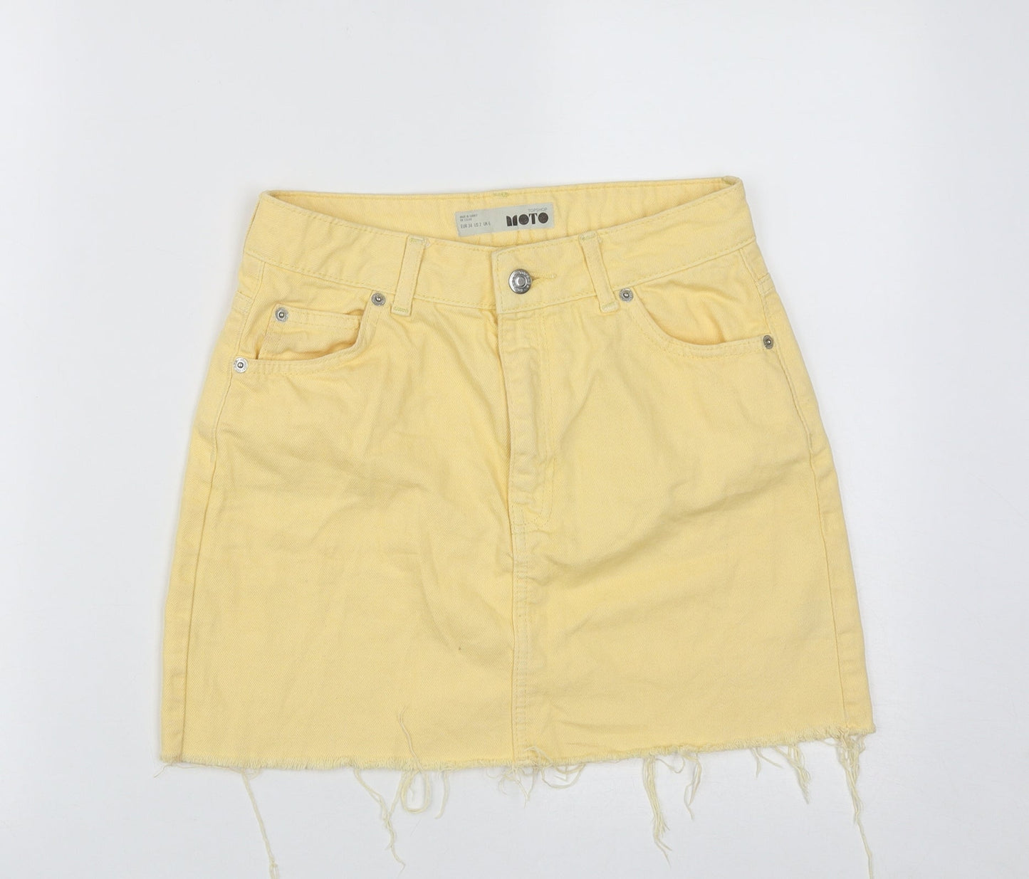 Topshop Womens Yellow  Cotton Mini Skirt Size 6   Zip
