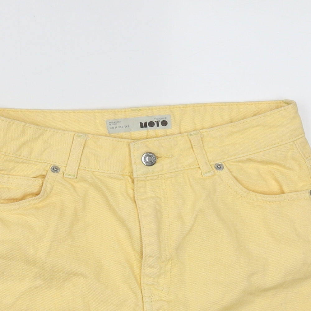 Topshop Womens Yellow  Cotton Mini Skirt Size 6   Zip