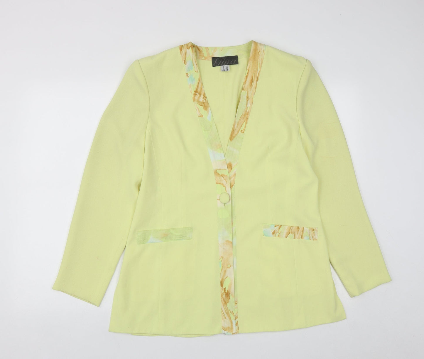 Gina Womens Yellow Geometric  Jacket  Size 12  Button