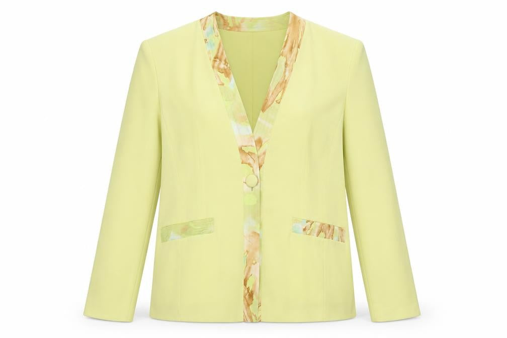 Gina Womens Yellow Geometric  Jacket  Size 12  Button
