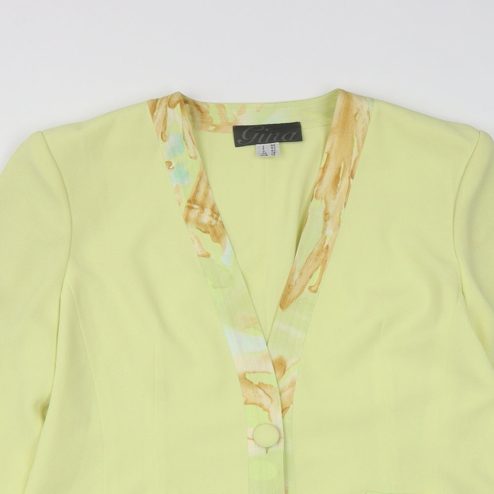 Gina Womens Yellow Geometric  Jacket  Size 12  Button