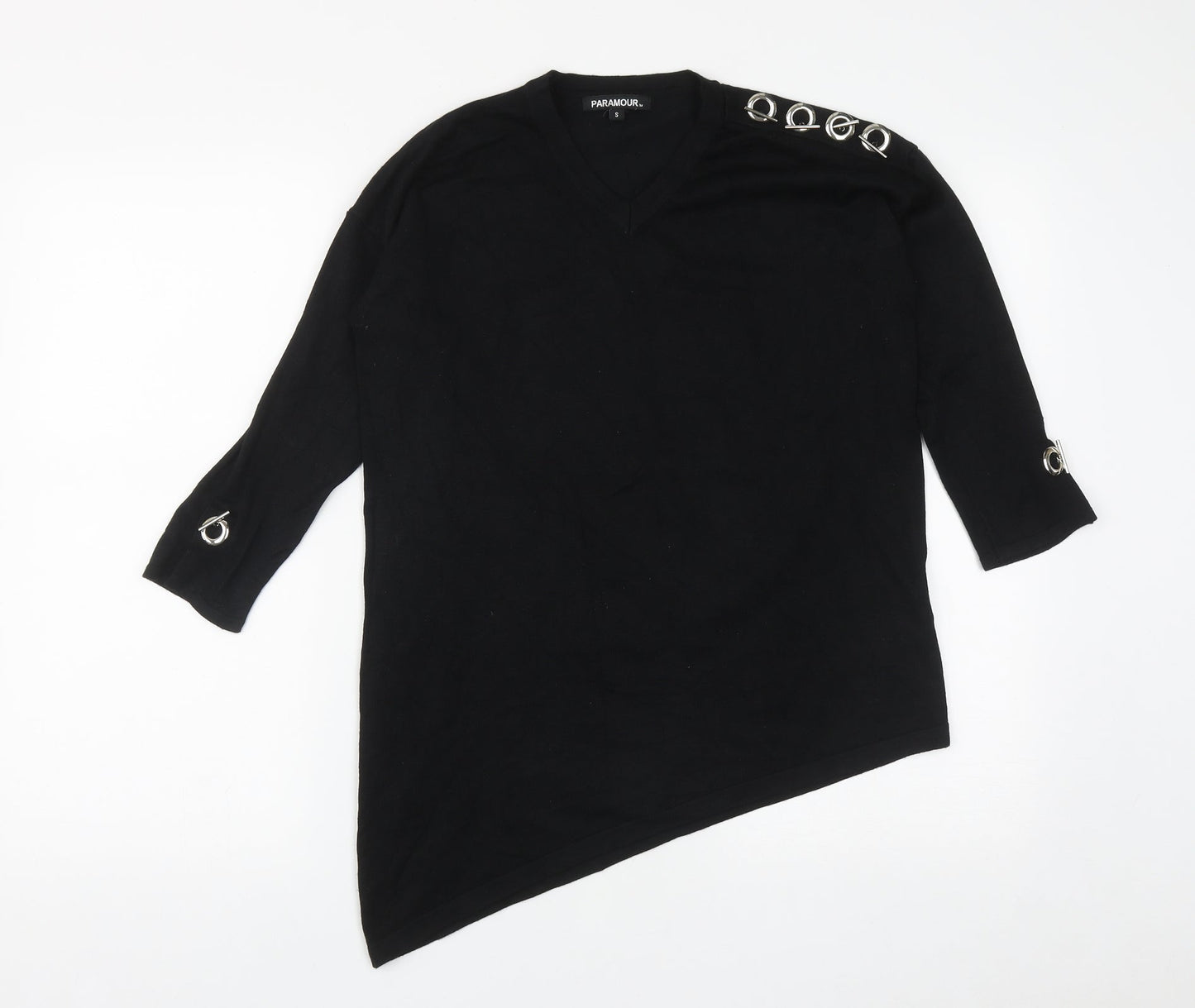 Paramour Womens Black V-Neck  Viscose Pullover Jumper Size S