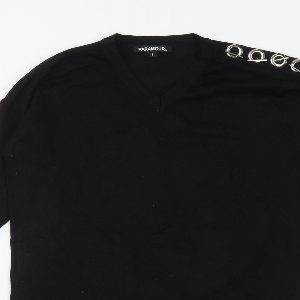 Paramour Womens Black V-Neck  Viscose Pullover Jumper Size S