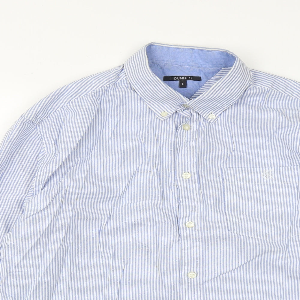 Dunnes Mens Blue Striped Cotton  Button-Up Size L Collared Button