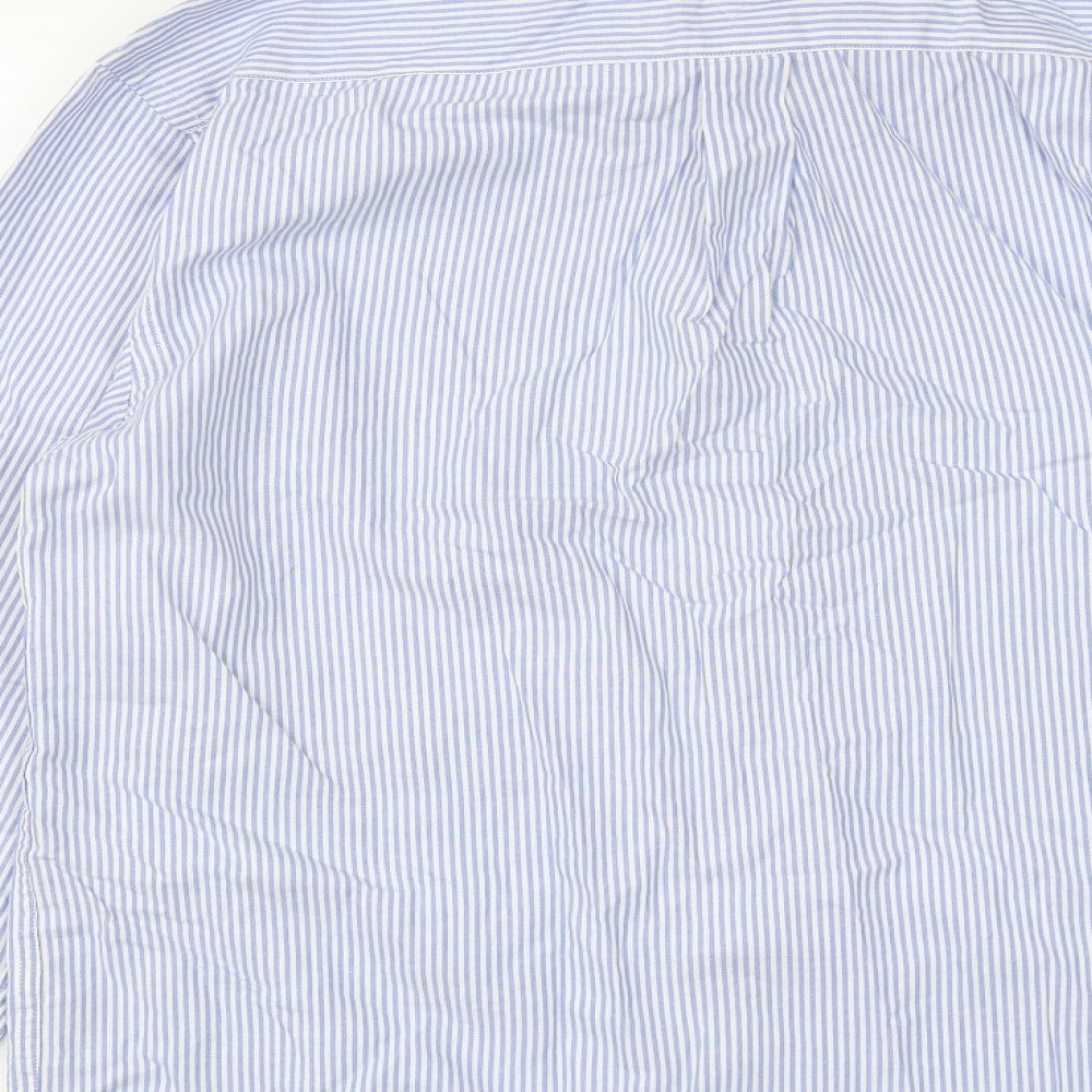 Dunnes Mens Blue Striped Cotton  Button-Up Size L Collared Button