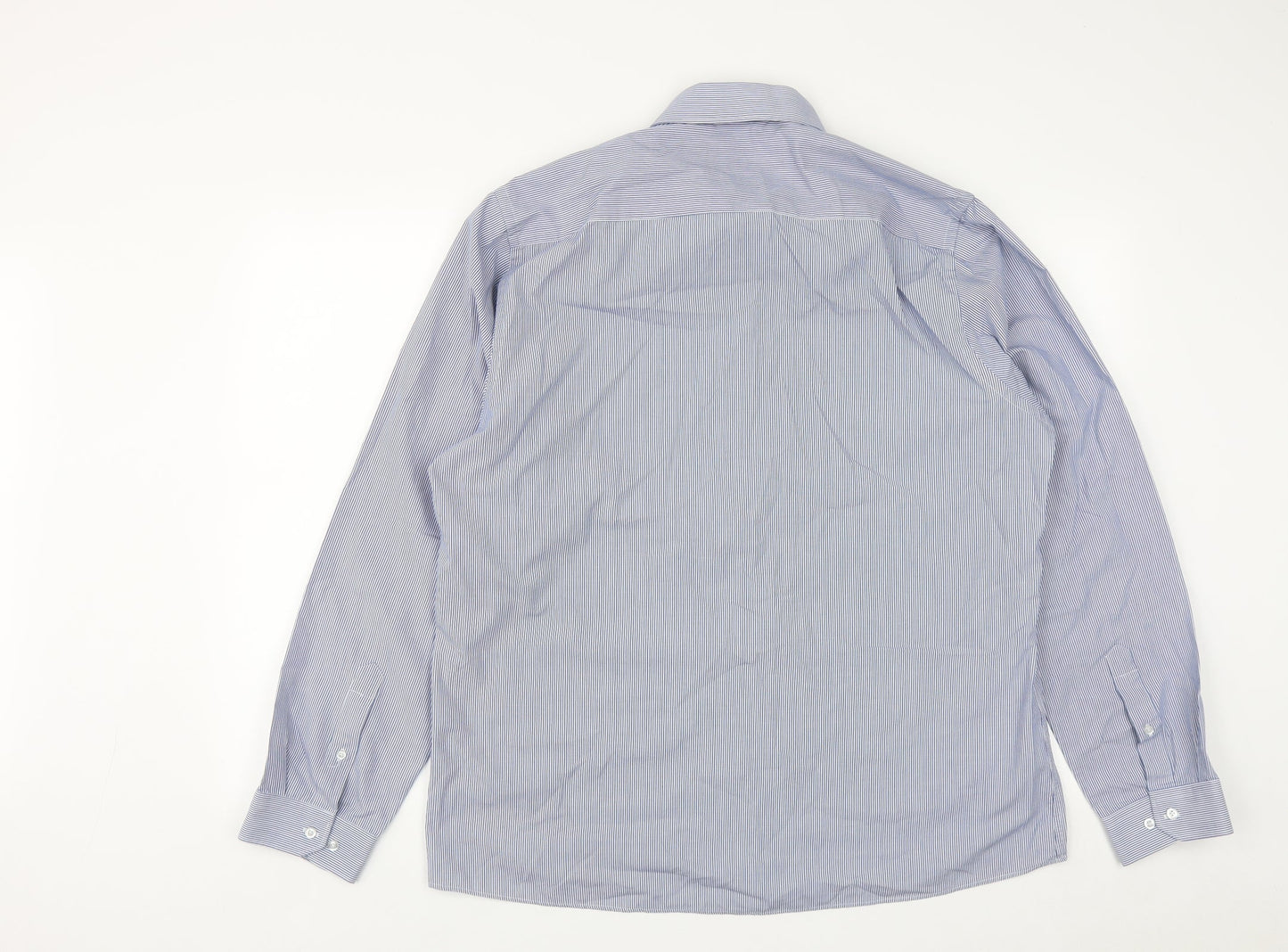 Taylor & Wright Mens Blue Striped Cotton  Button-Up Size 17 Collared Button
