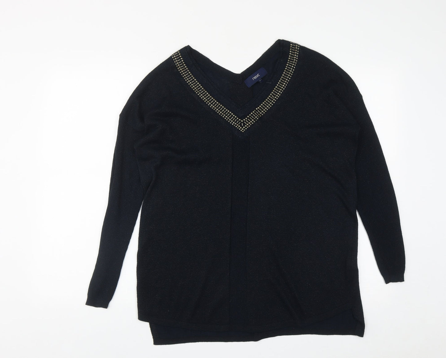 NEXT Womens Blue V-Neck  Polyester Pullover Jumper Size 12