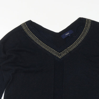 Next Womens Blue V-Neck  Polyester Pullover Jumper Size 12