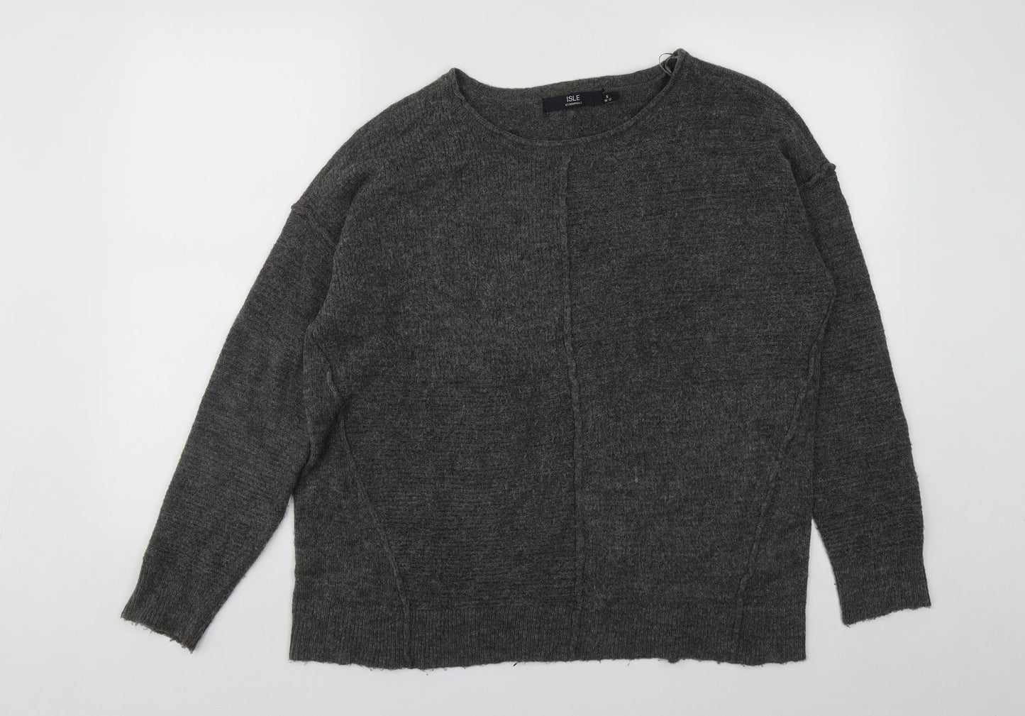 ISLE Essentials Womens Grey Round Neck  Acrylic Pullover Jumper Size S