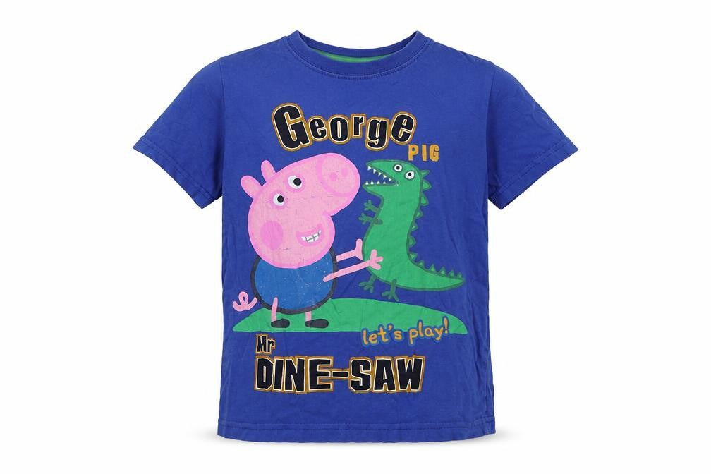 Character.com Boys Blue  100% Cotton Basic T-Shirt Size 6 Years Round Neck Pullover - Peppa Pig