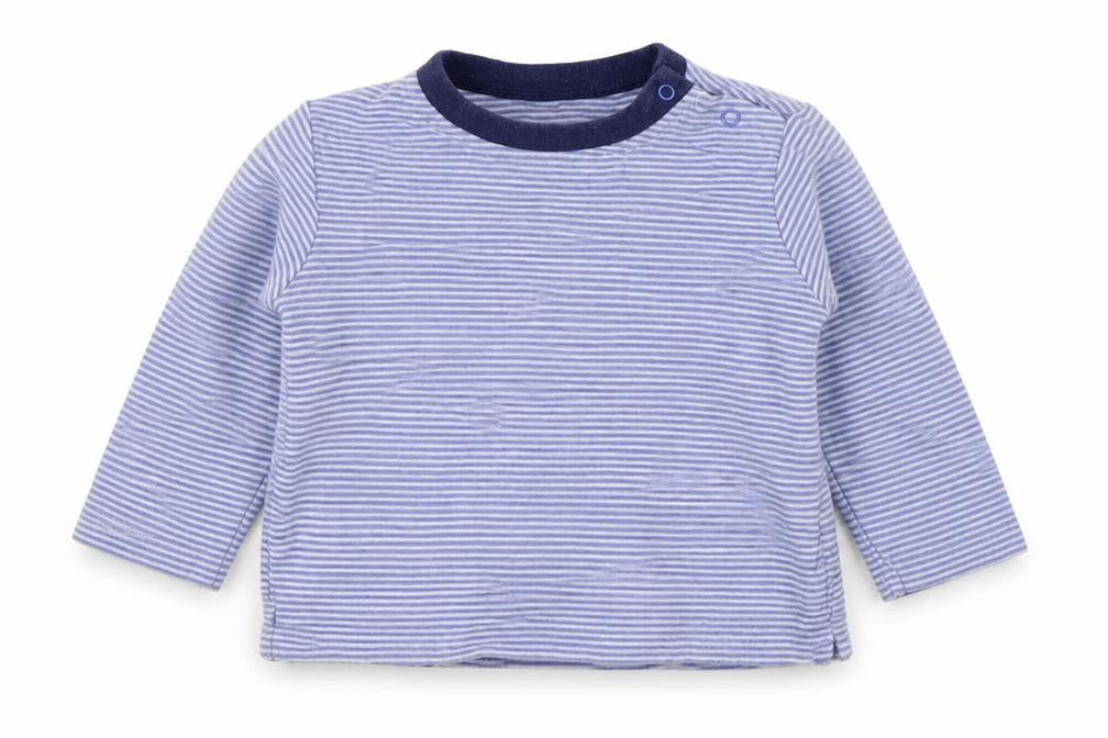 Dunnes Stores Baby Blue Striped 100% Cotton Basic T-Shirt Size 9-12 Months Round Neck Pullover