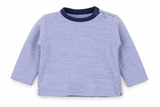 Dunnes Baby Blue Striped 100% Cotton Basic T-Shirt Size 9-12 Months Round Neck Pullover