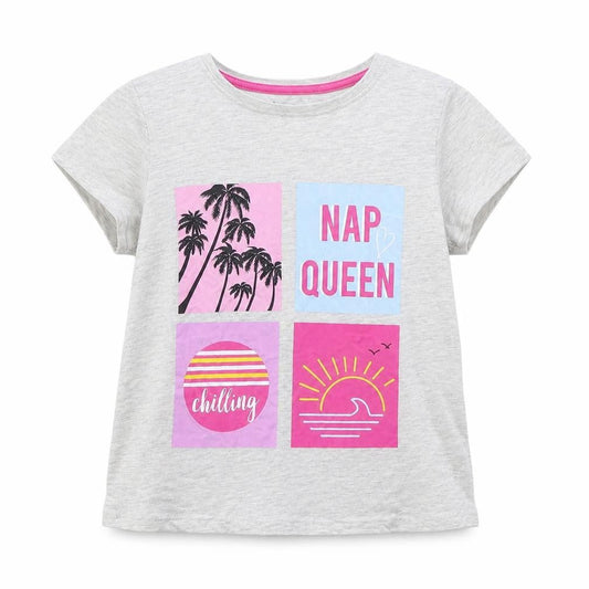 Pep&Co Girls Grey  Cotton Basic T-Shirt Size 7-8 Years Round Neck Pullover