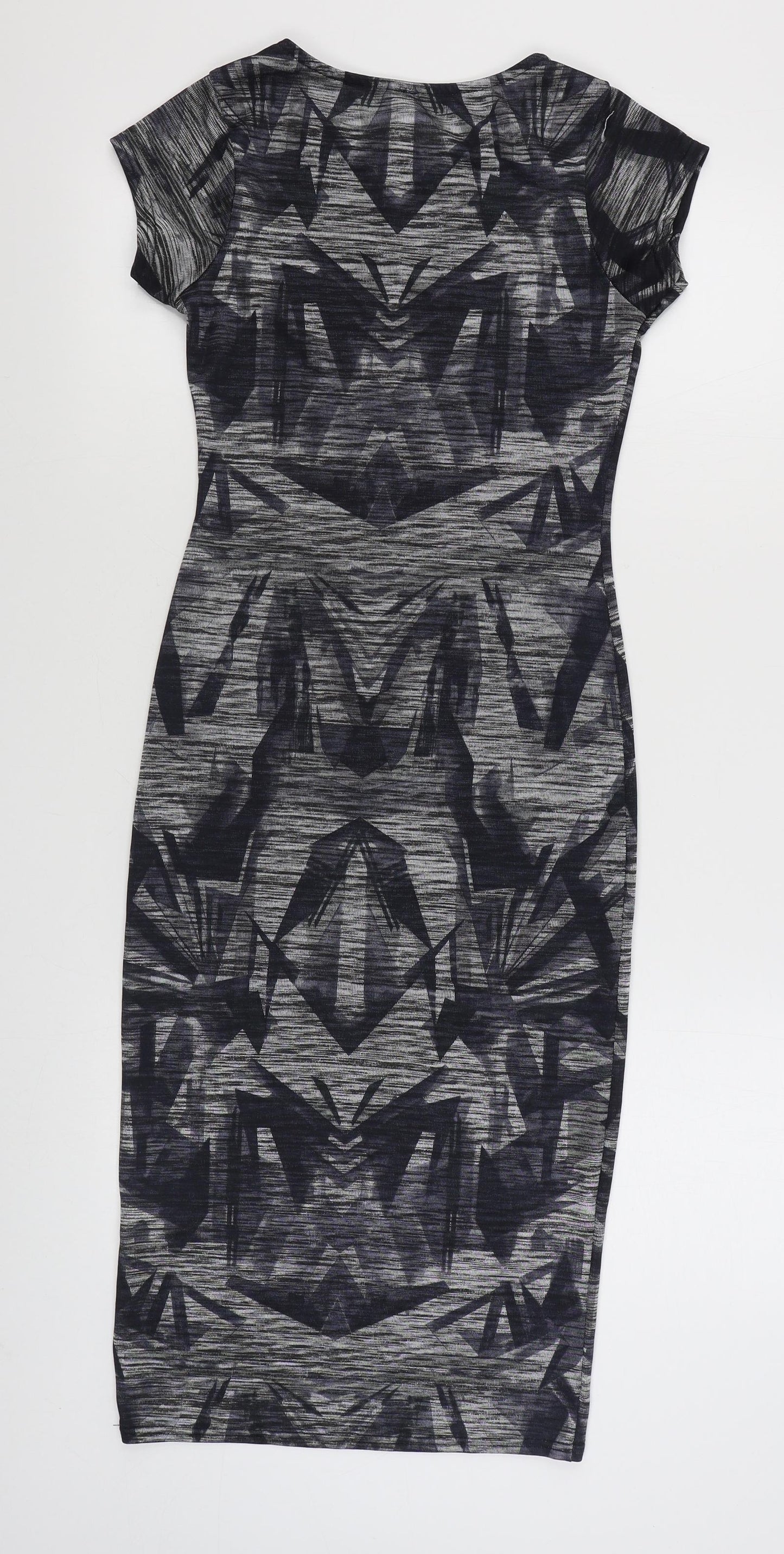 Blue Vanilla Womens Grey Geometric Polyester Bodycon  Size S  Boat Neck Pullover