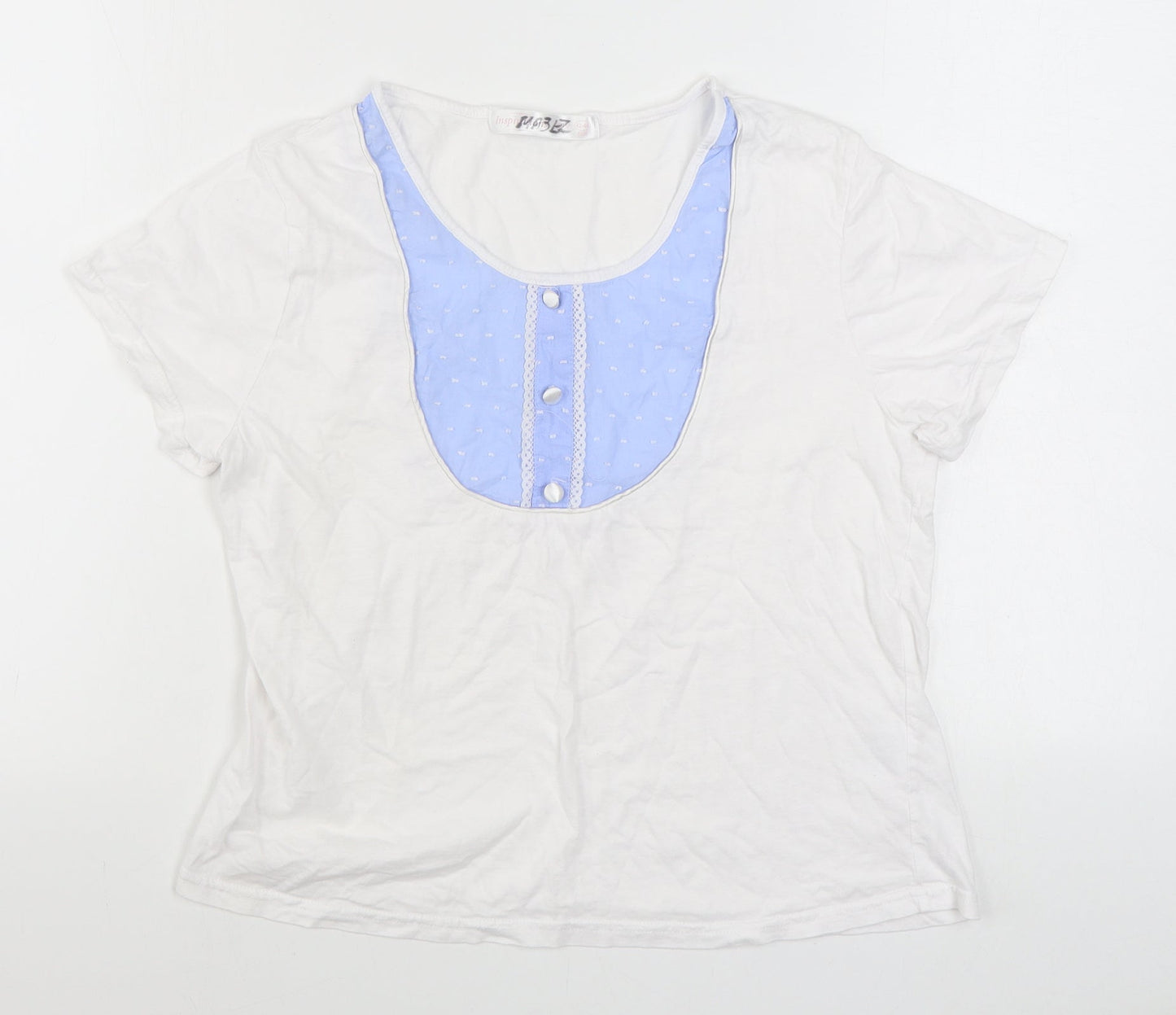 Inspirations Womens White  100% Cotton Basic T-Shirt Size 14 Round Neck
