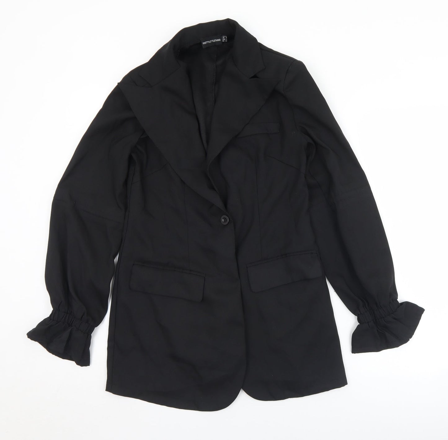 PRETTYLITTLETHING Womens Black   Jacket  Size 8  Button - Shoulder pads