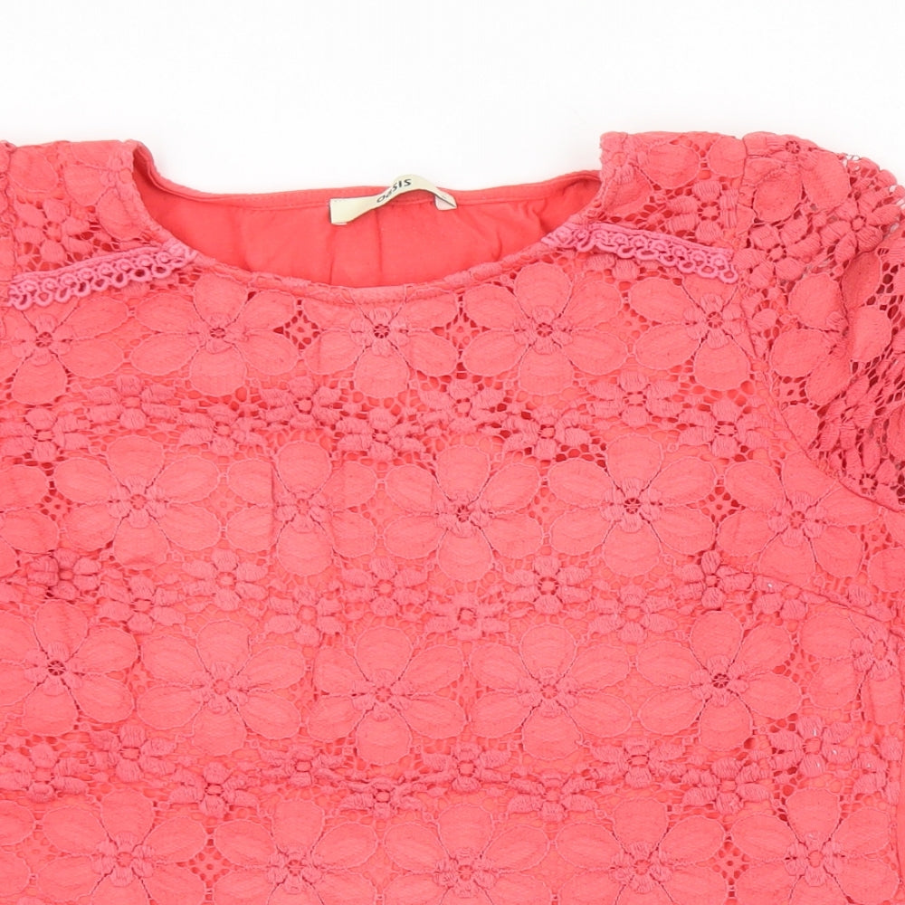 Oasis Womens Pink  Polyamide Basic T-Shirt Size S Round Neck