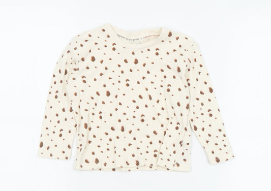 Primark Girls Beige Animal Print Cotton Jersey T-Shirt Size 9-12 Months Crew Neck
