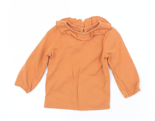 Primark Girls Orange  Cotton Jersey T-Shirt Size 9-12 Months Collared Button
